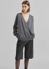 Made-to-order Grey Wrap-Style Sweater with Button Detail