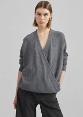 Made-to-order Grey Wrap-Style Sweater with Button Detail
