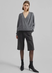 Made-to-order Grey Wrap-Style Sweater with Button Detail