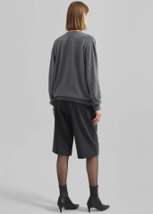 Made-to-order Grey Wrap-Style Sweater with Button Detail