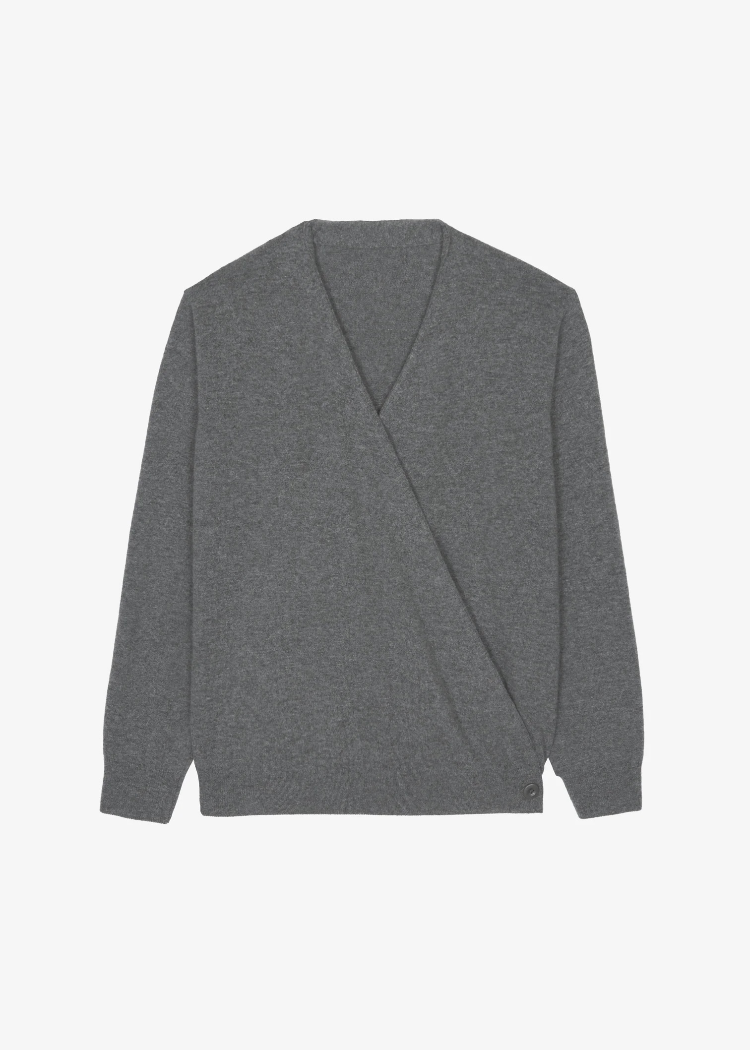 Made-to-order Grey Wrap-Style Sweater with Button Detail