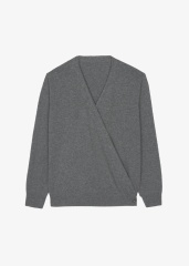 Made-to-order Grey Wrap-Style Sweater with Button Detail