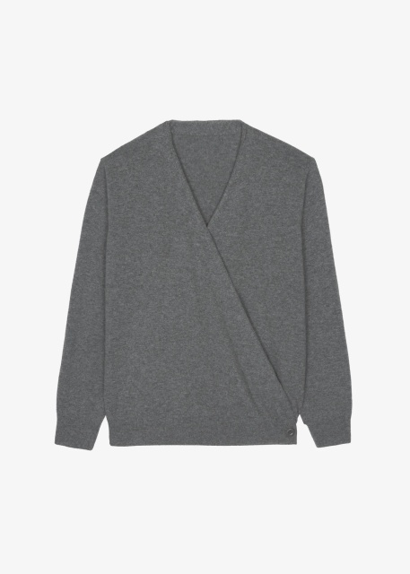 Made-to-order Grey Wrap-Style Sweater with Button Detail