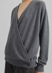 Made-to-order Grey Wrap-Style Sweater with Button Detail