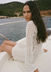 ODM White Crochet Long Sleeve Dress