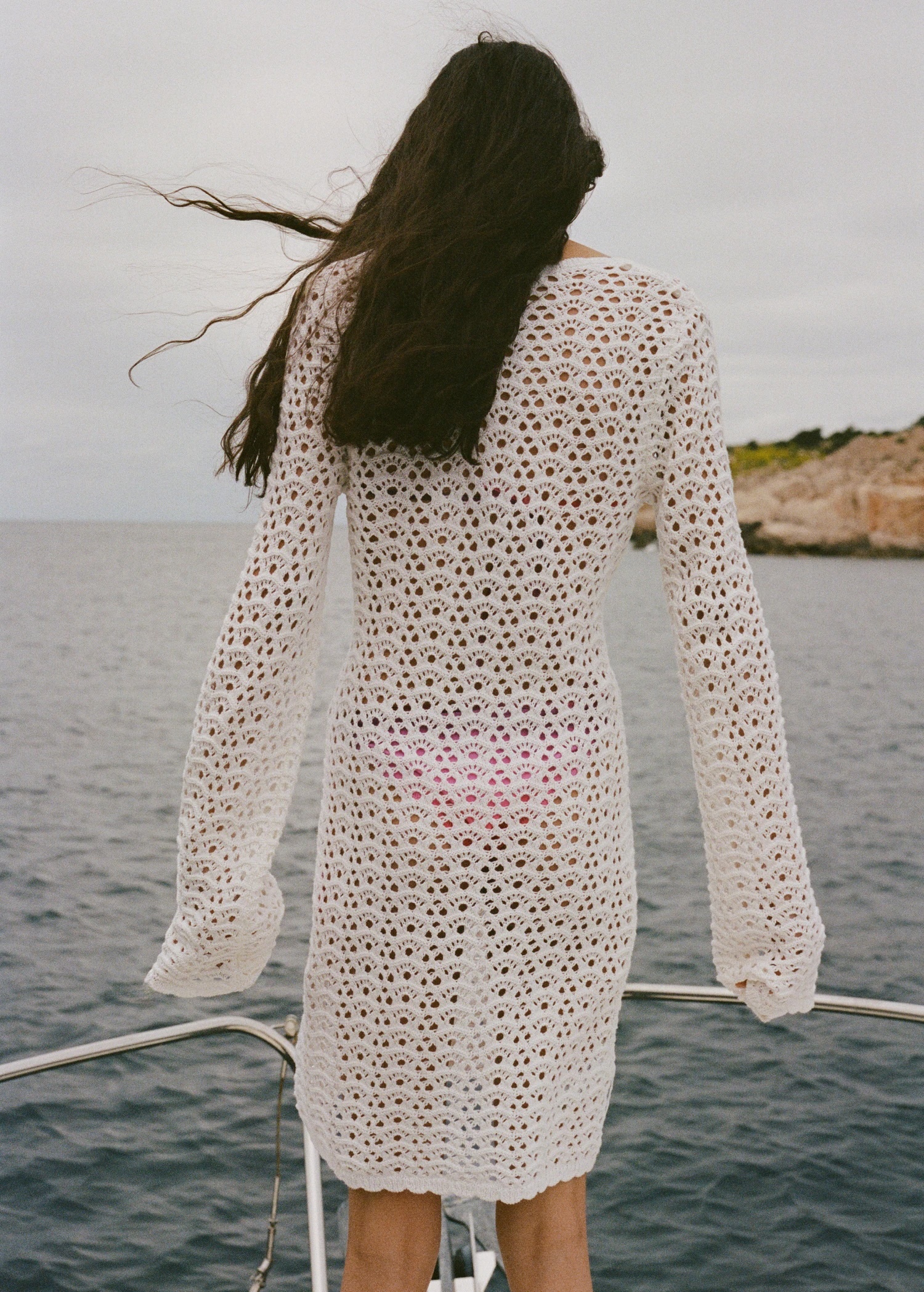ODM White Crochet Long Sleeve Dress