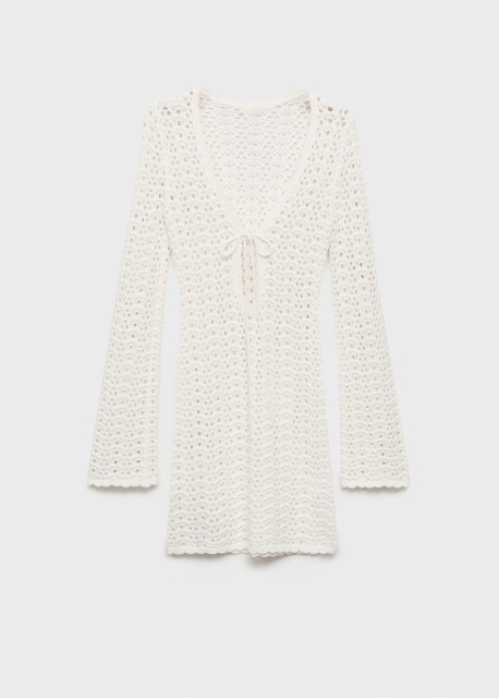ODM White Crochet Long Sleeve Dress