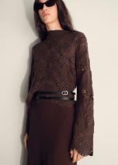 ODM Brown Crochet Long Sleeve Top