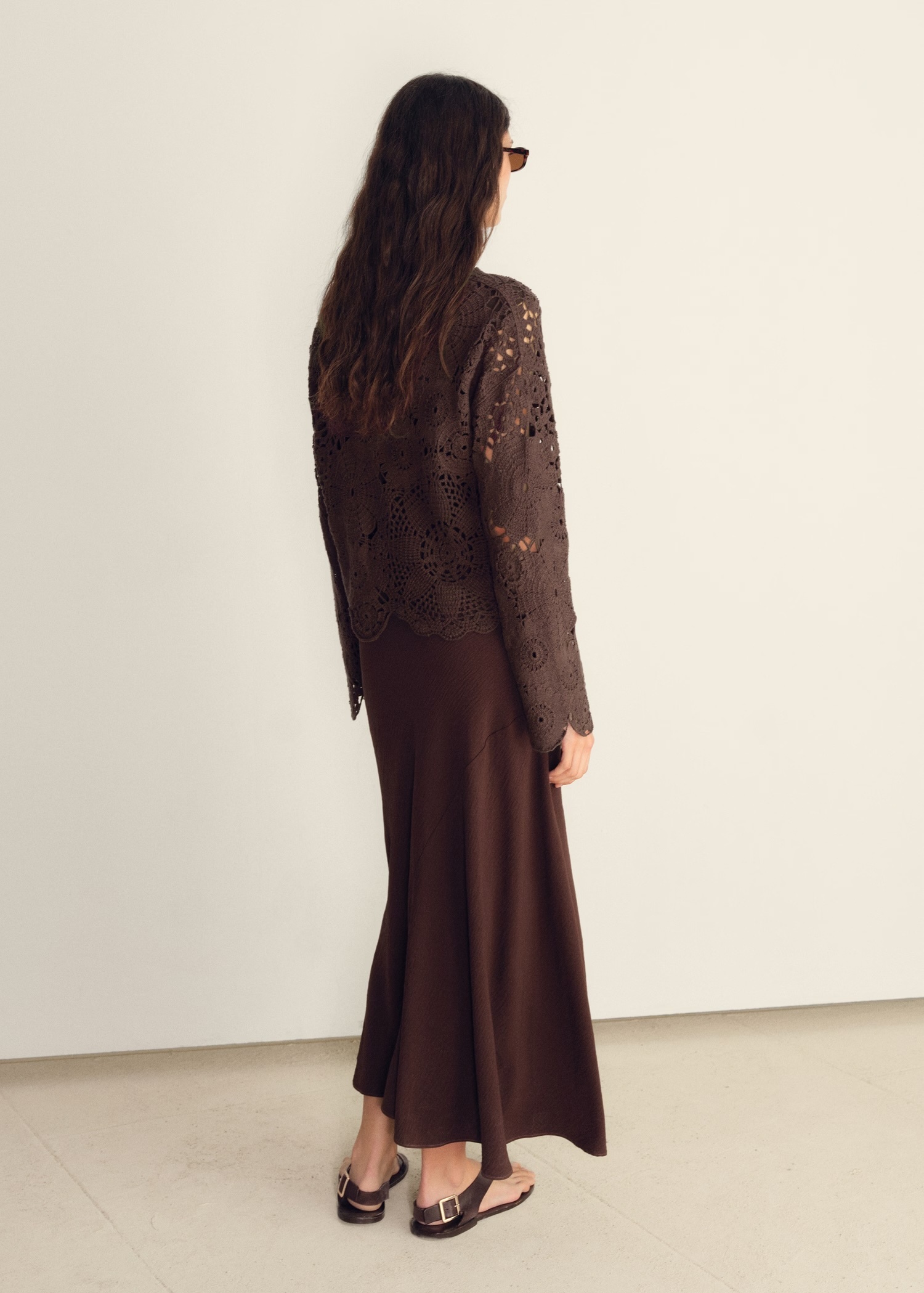 ODM Brown Crochet Long Sleeve Top