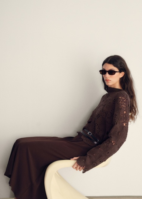 ODM Brown Crochet Long Sleeve Top