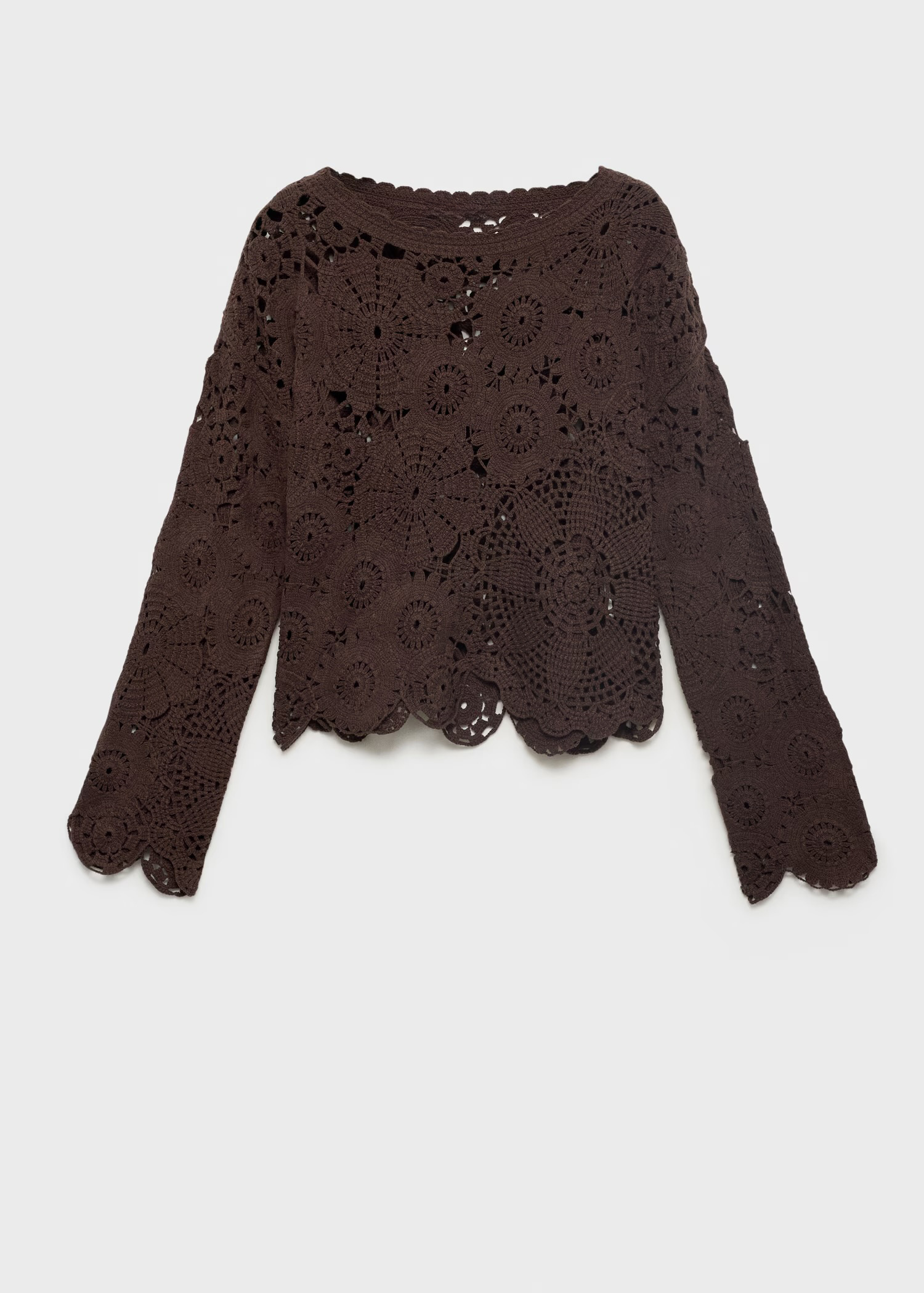 ODM Brown Crochet Long Sleeve Top