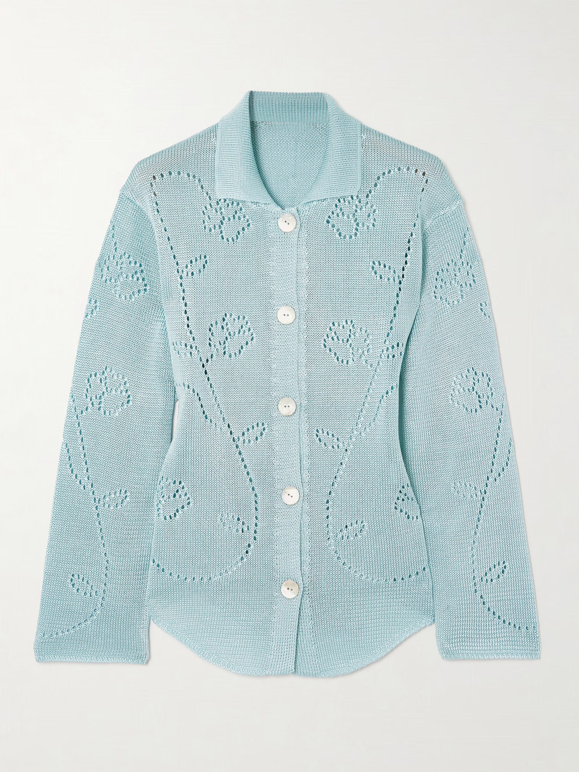 Custom Design Light Blue Floral Knit Cardigan