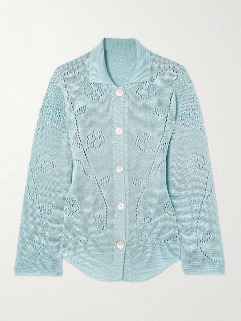 Custom Design Light Blue Floral Knit Cardigan