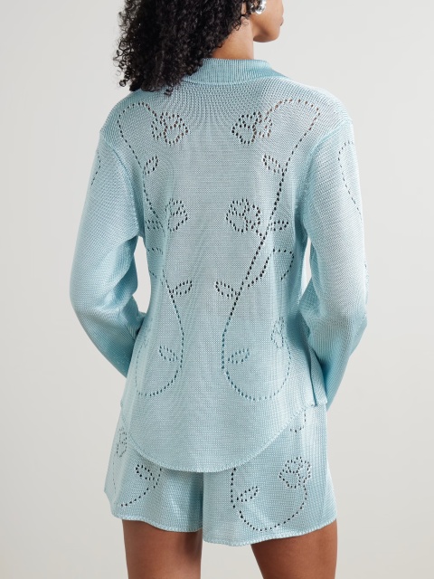 Custom Design Light Blue Floral Knit Cardigan