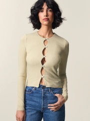 OEM ODM Beige Ribbed Button-Down Top