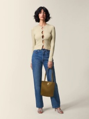 OEM ODM Beige Ribbed Button-Down Top