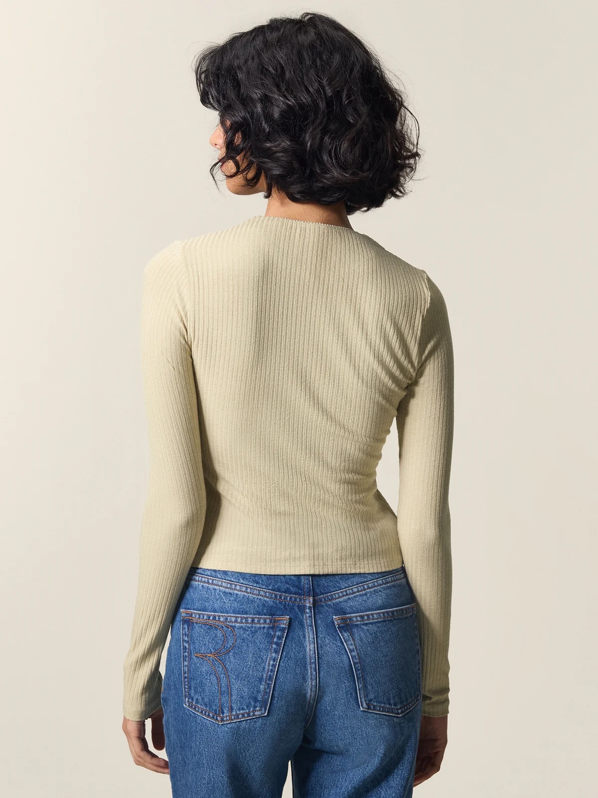 OEM ODM Beige Ribbed Button-Down Top