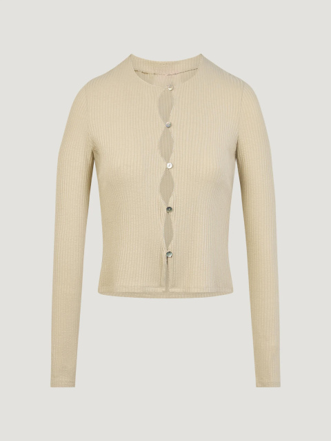 OEM ODM Beige Ribbed Button-Down Top