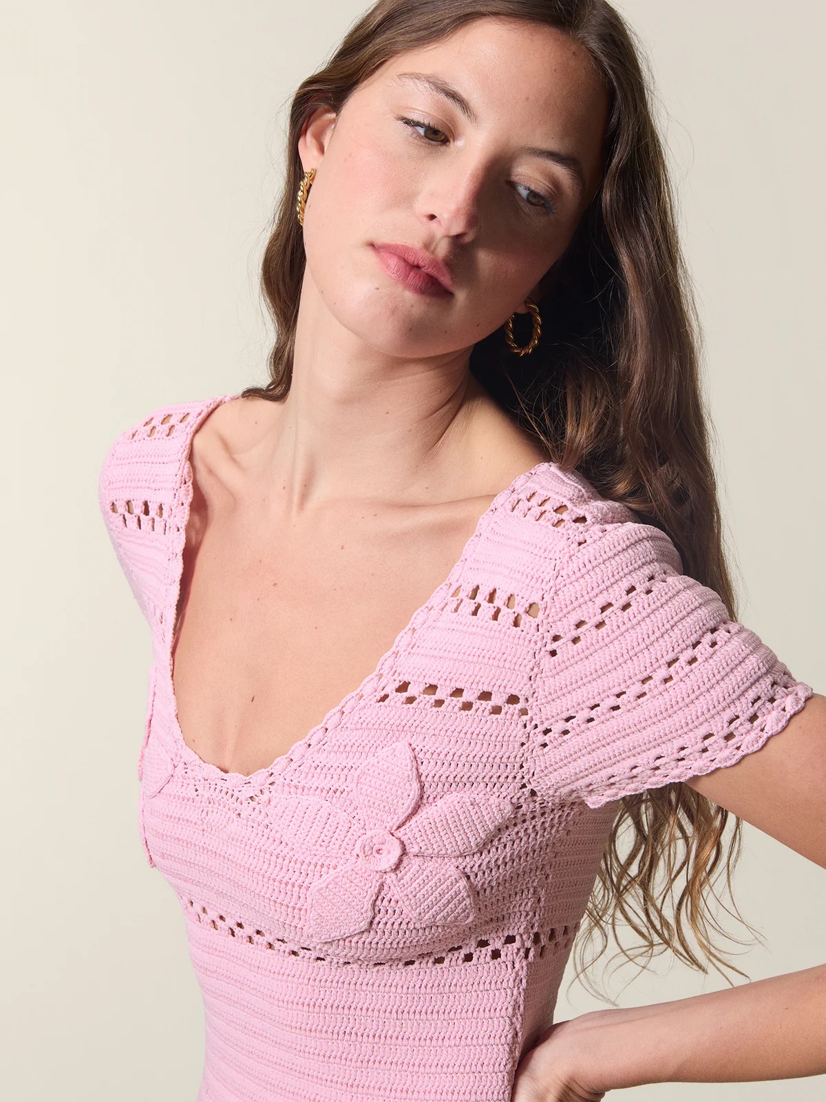 Customized Pink Crochet Knit Mini Dress