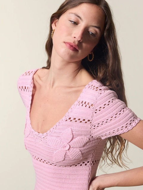 Customized Pink Crochet Knit Mini Dress