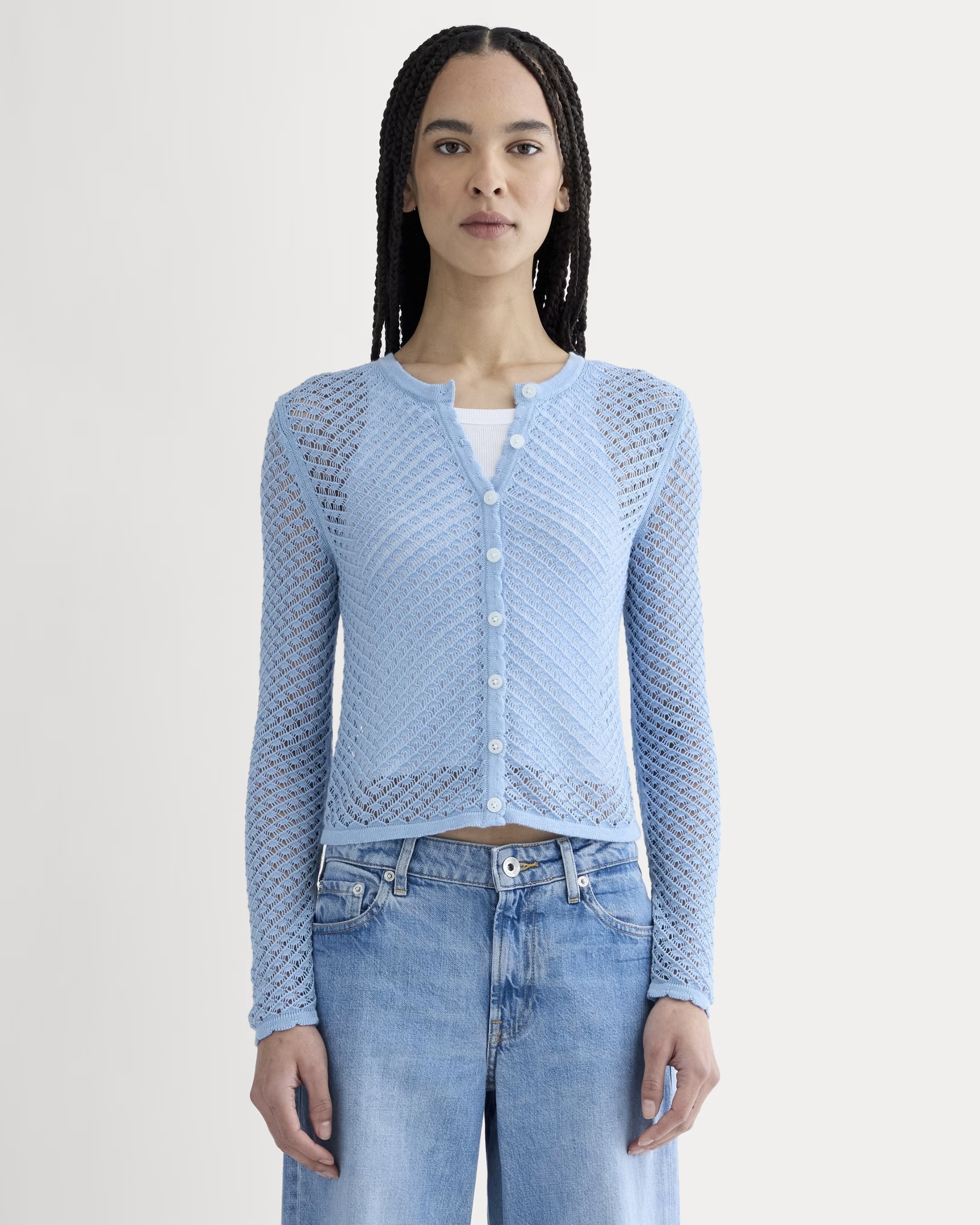 Personalized Light Blue Lace Knit Cardigan