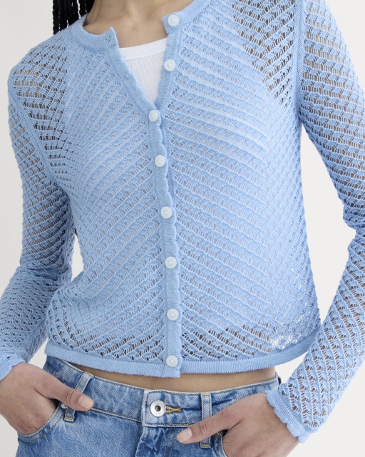 Personalized Light Blue Lace Knit Cardigan