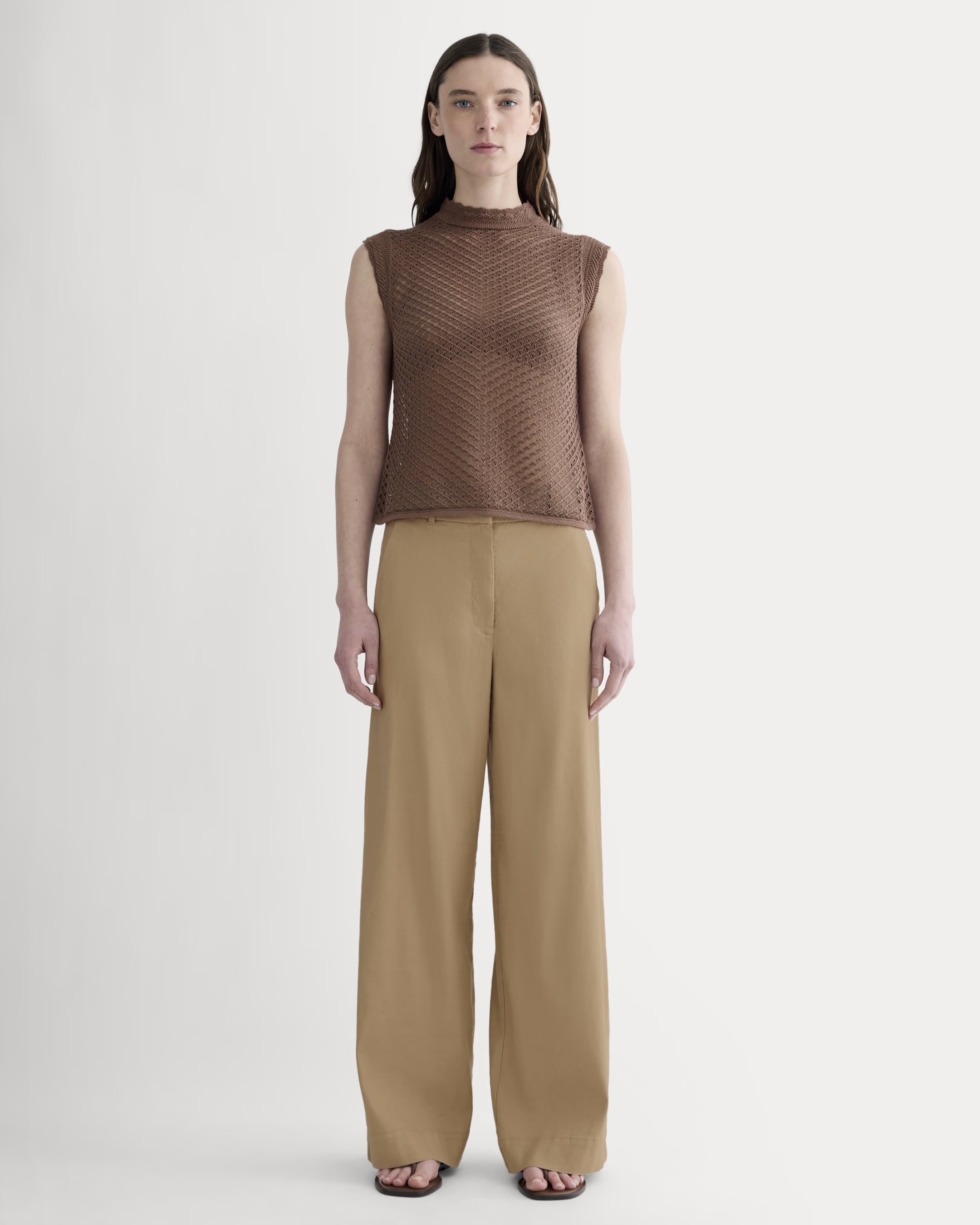 OEM Available Brown Sleeveless Knit Top