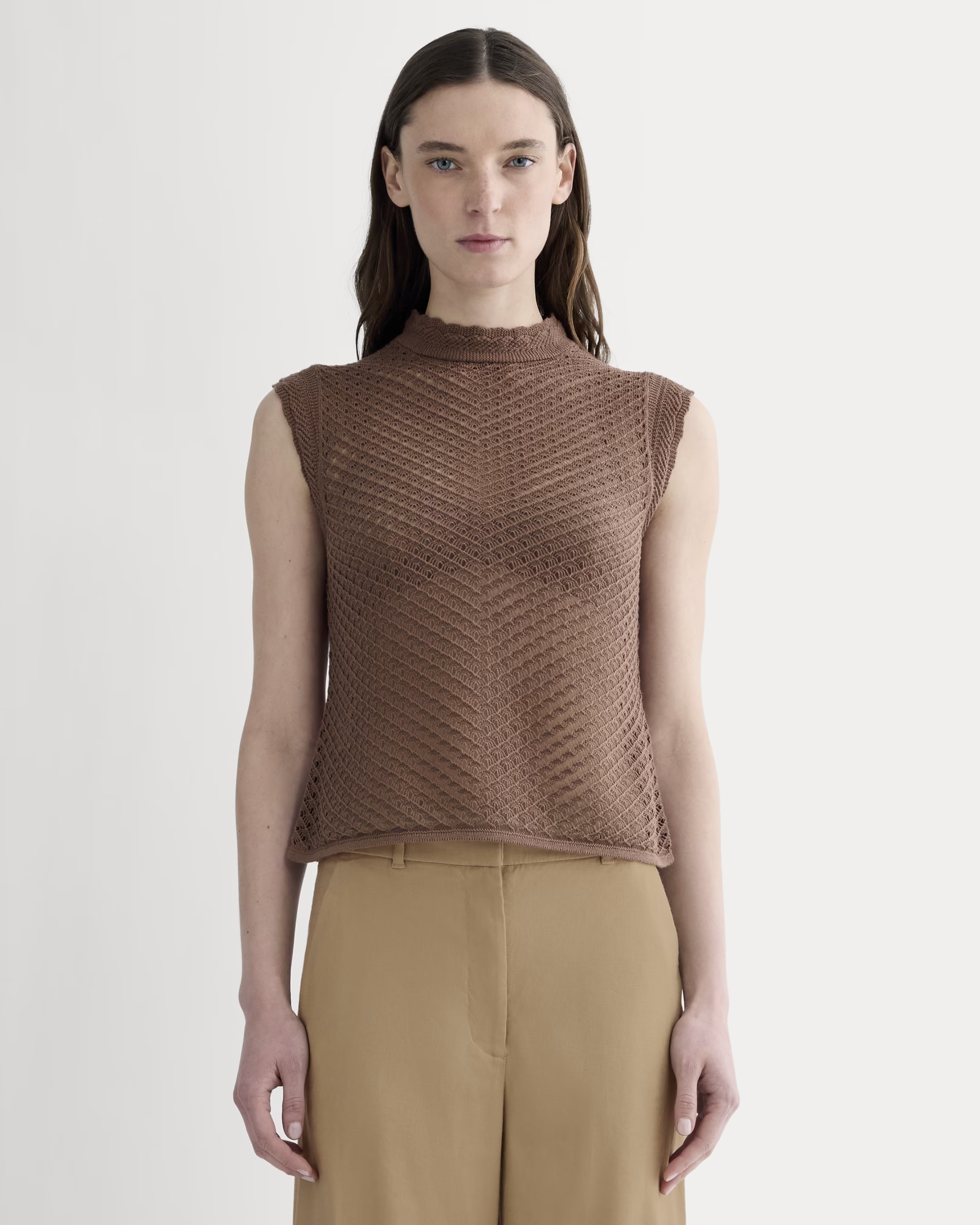 OEM Available Brown Sleeveless Knit Top