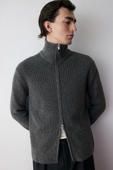 ODM  Men's Ribbed Wool Zip-up Sweater