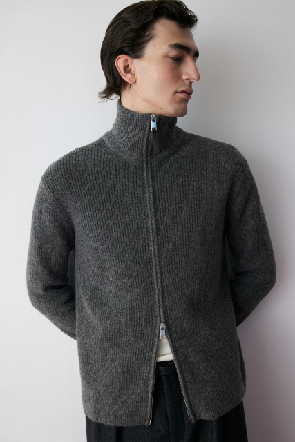 ODM  Men's Ribbed Wool Zip-up Sweater