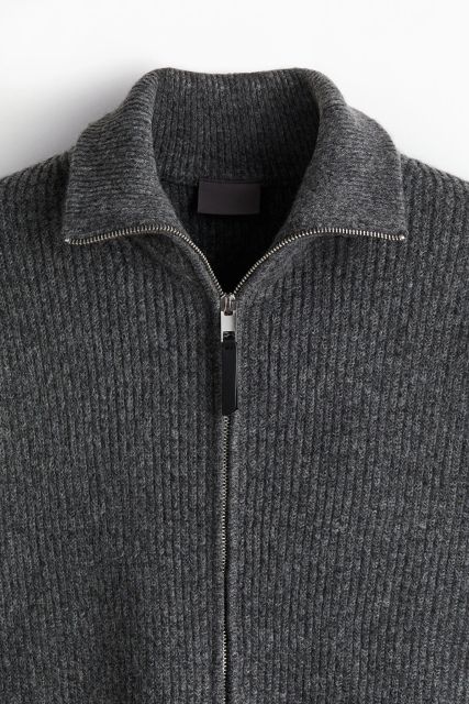 ODM  Men's Ribbed Wool Zip-up Sweater