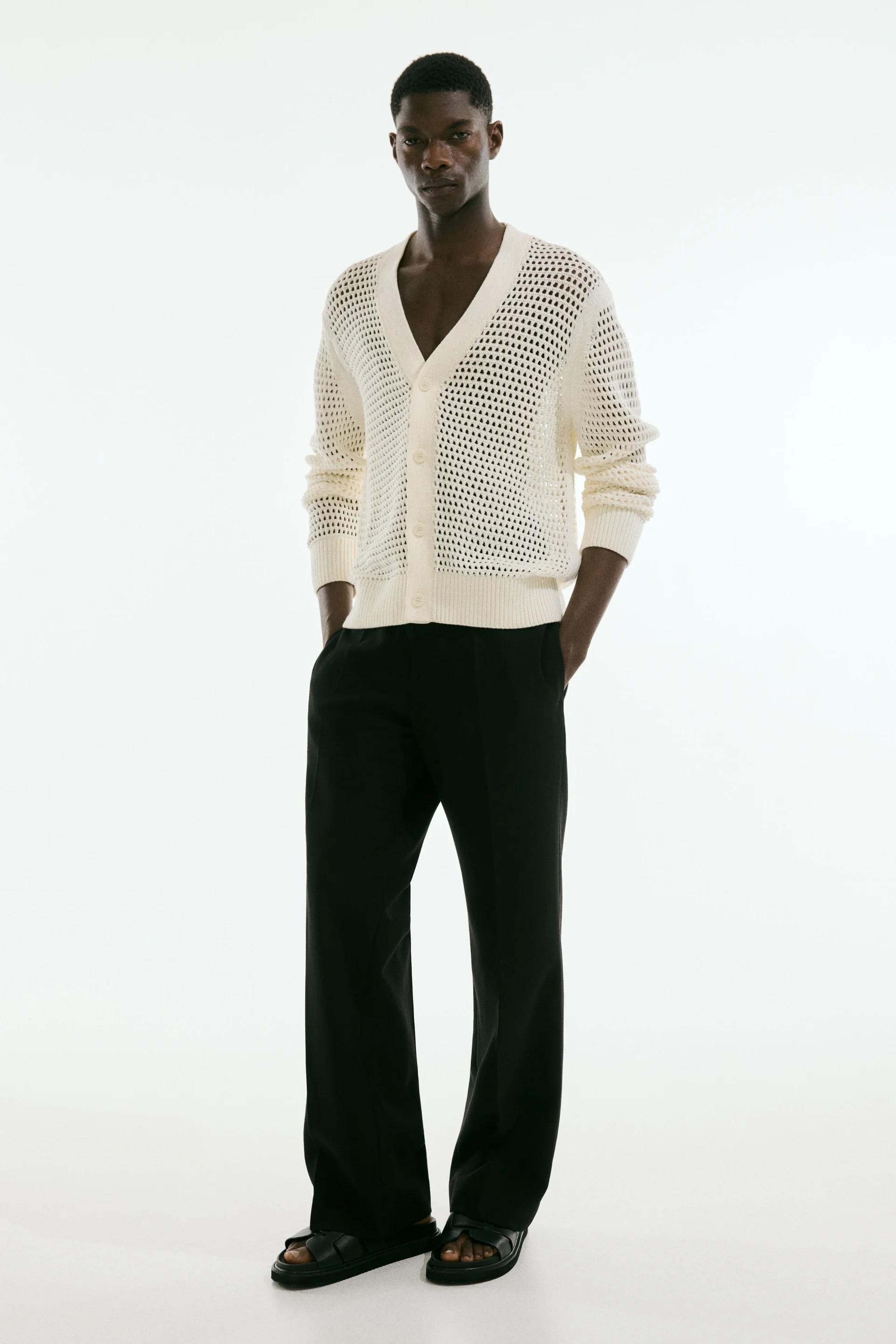 ODM Men's Open-Knit Button Cardigan 