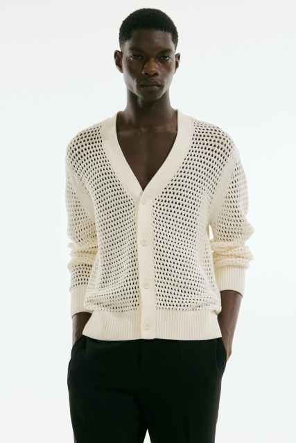 ODM Men's Open-Knit Button Cardigan 