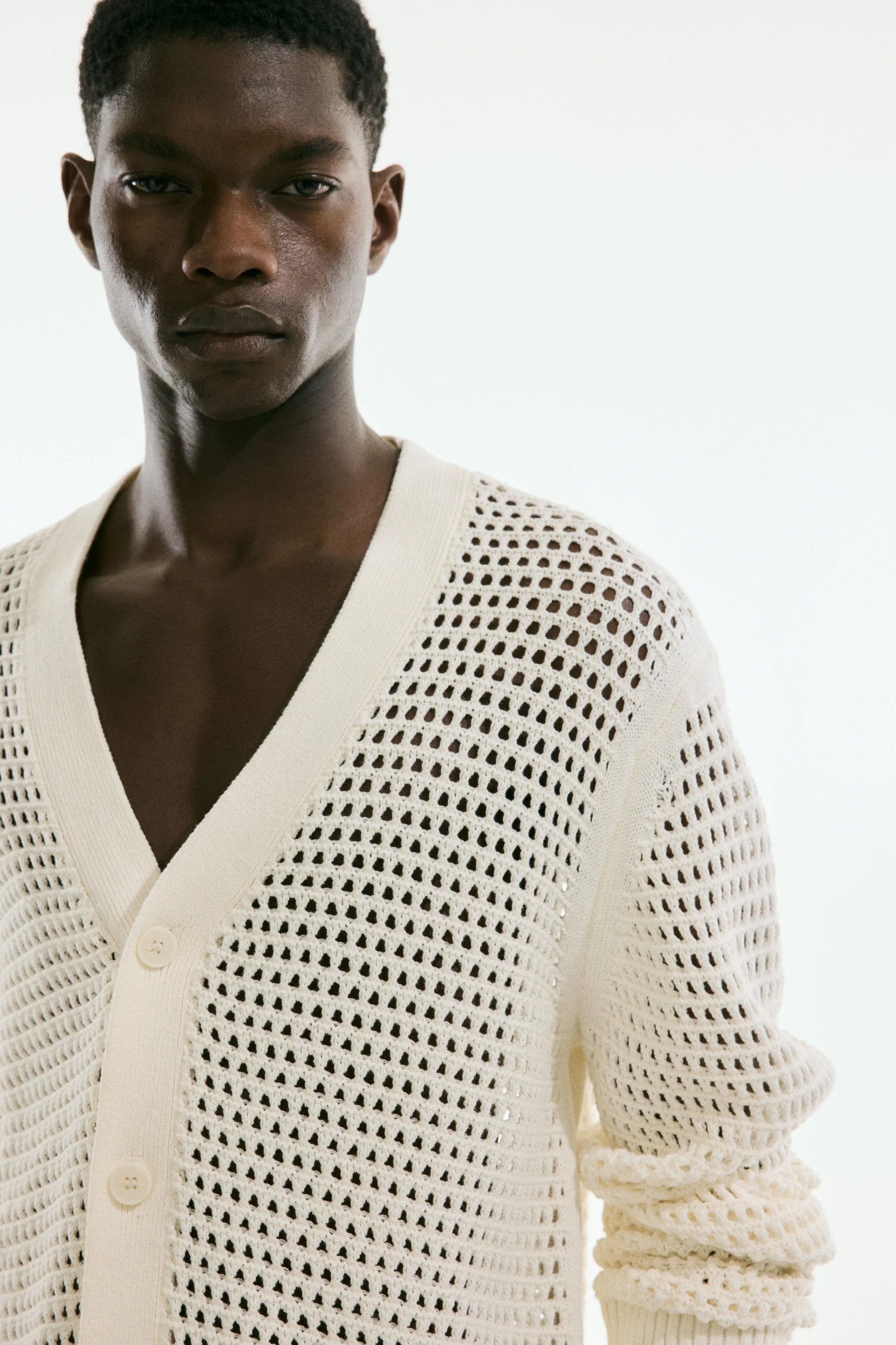 ODM Men's Open-Knit Button Cardigan 