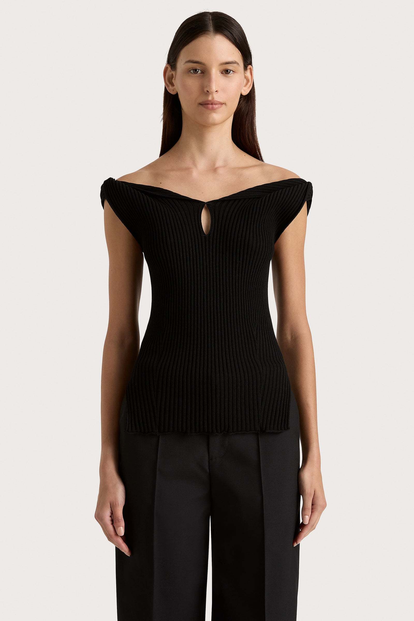 Wholesale Off-Shoulder Ribbed Knit Top
