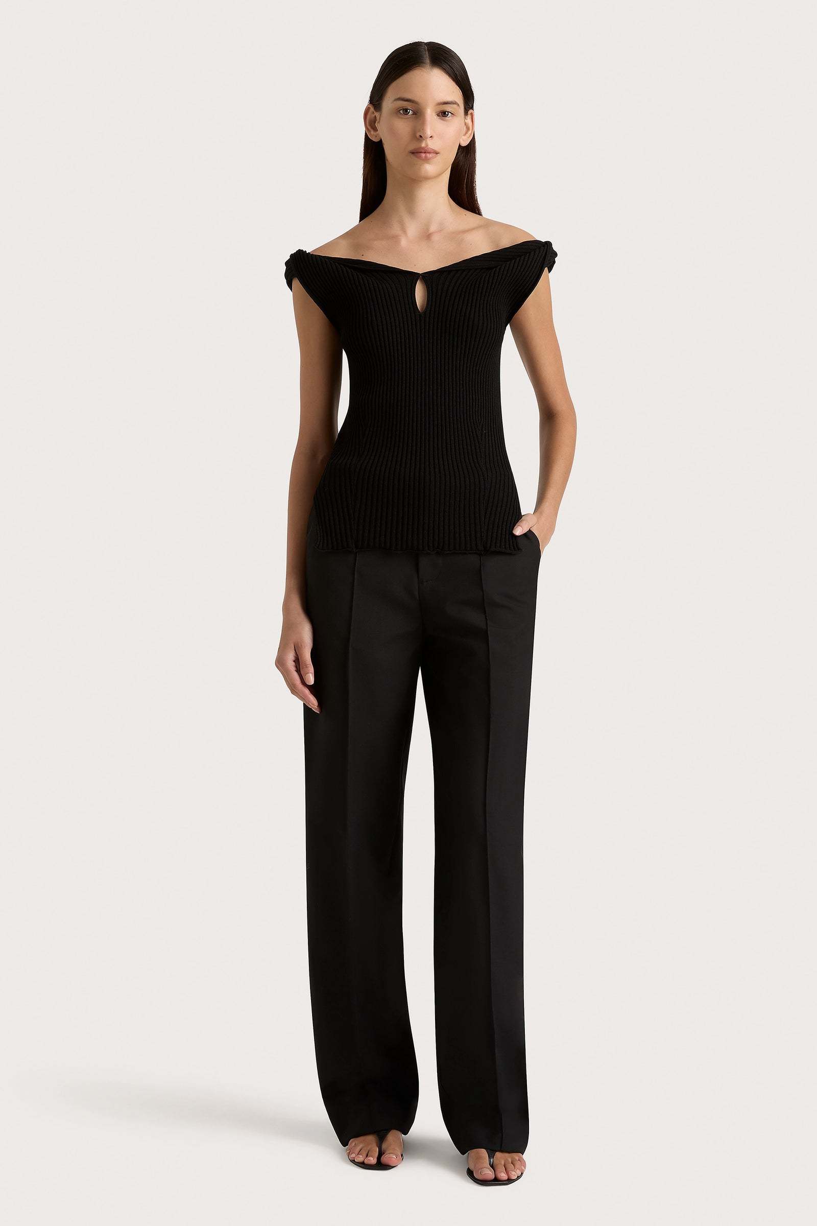 Wholesale Off-Shoulder Ribbed Knit Top