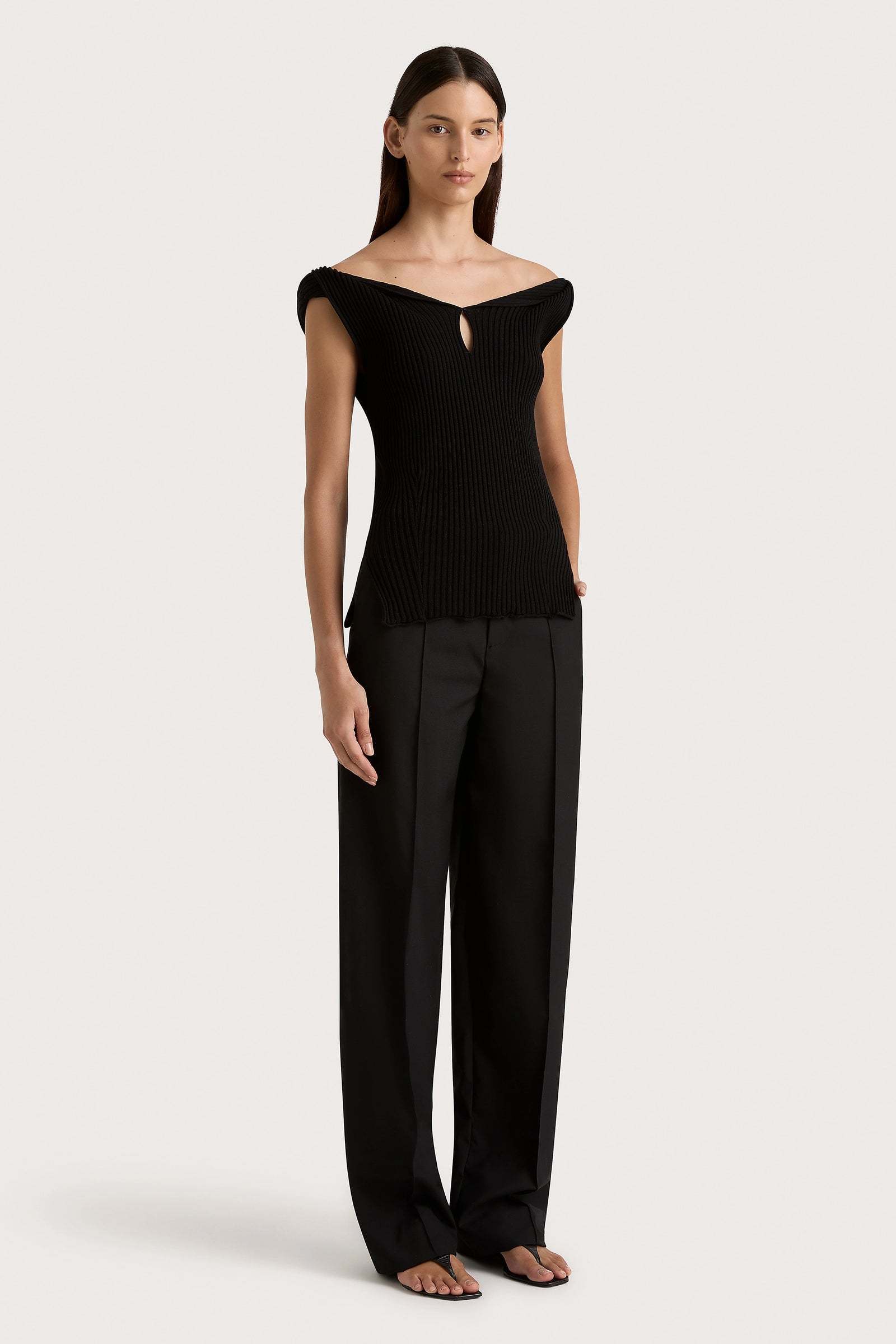 Wholesale Off-Shoulder Ribbed Knit Top