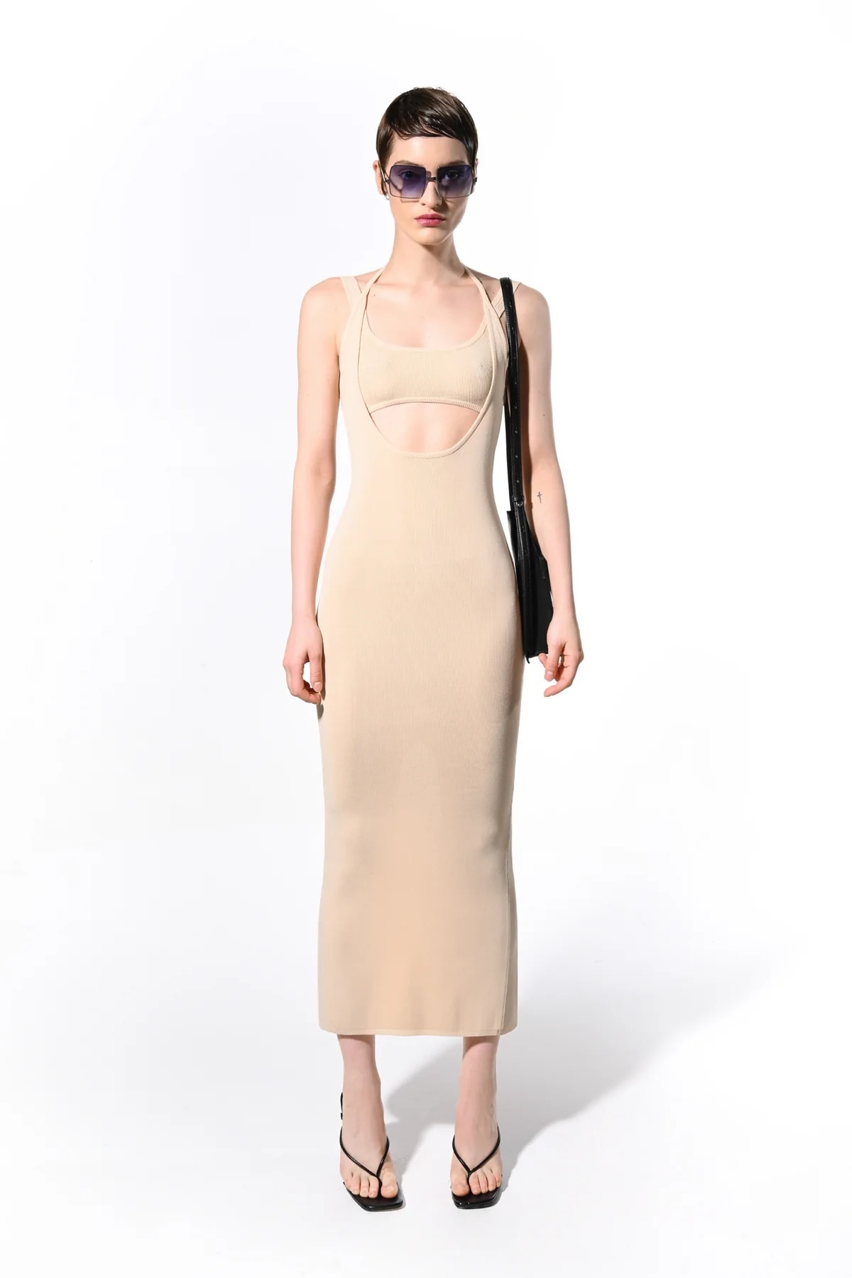 Tailor-made Nude Cut-Out Bodycon Midi Dress