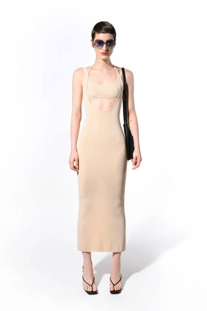 Tailor-made Nude Cut-Out Bodycon Midi Dress