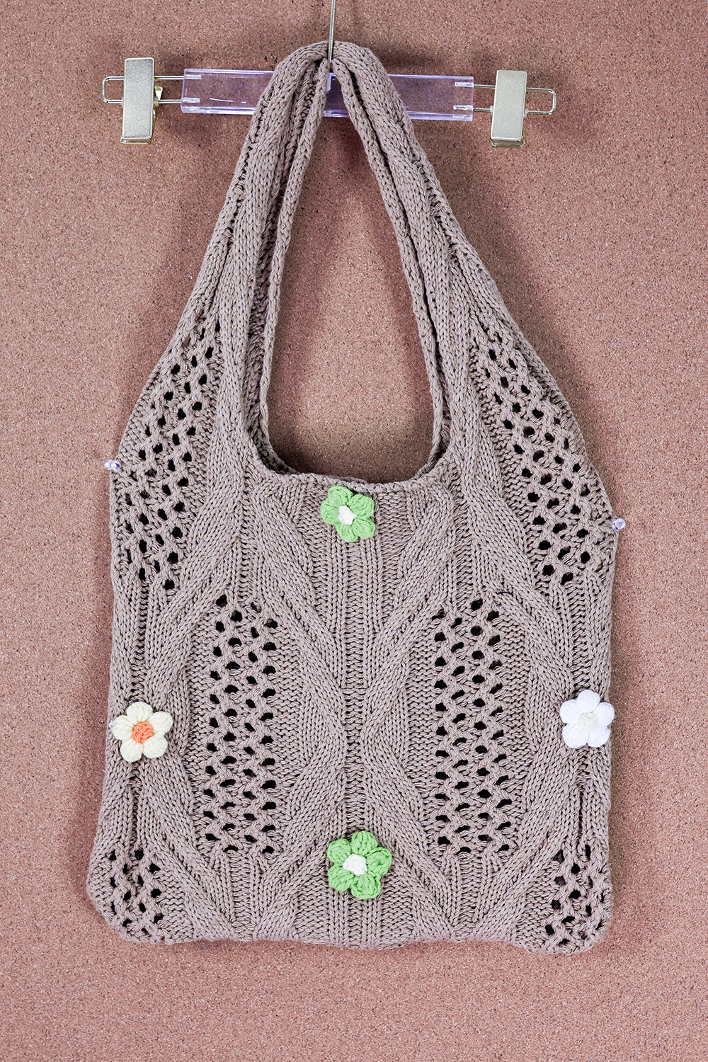 Factory Direct Handmade Knitted Floral Tote Bag