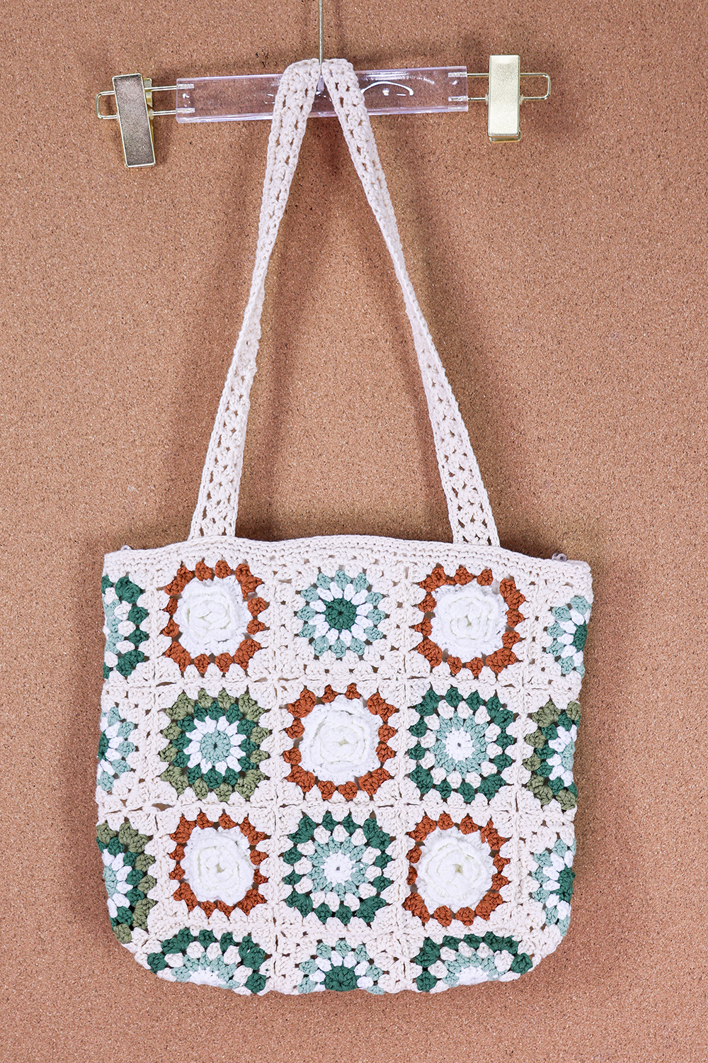 OEM Available Handmade Crocheted Floral Granny Square Tote Bag