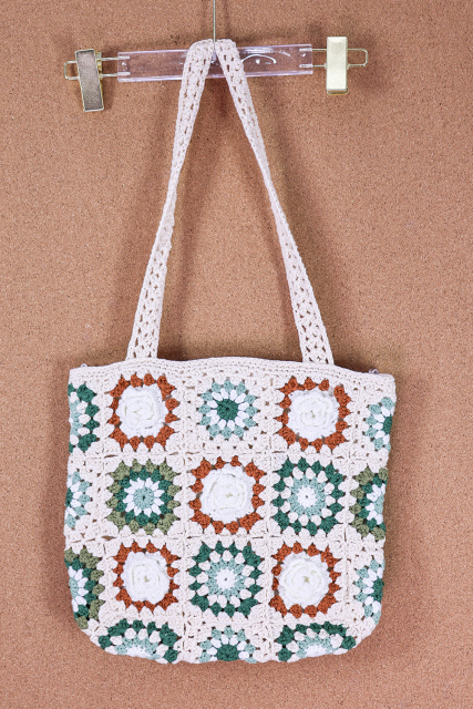 OEM Available Handmade Crocheted Floral Granny Square Tote Bag