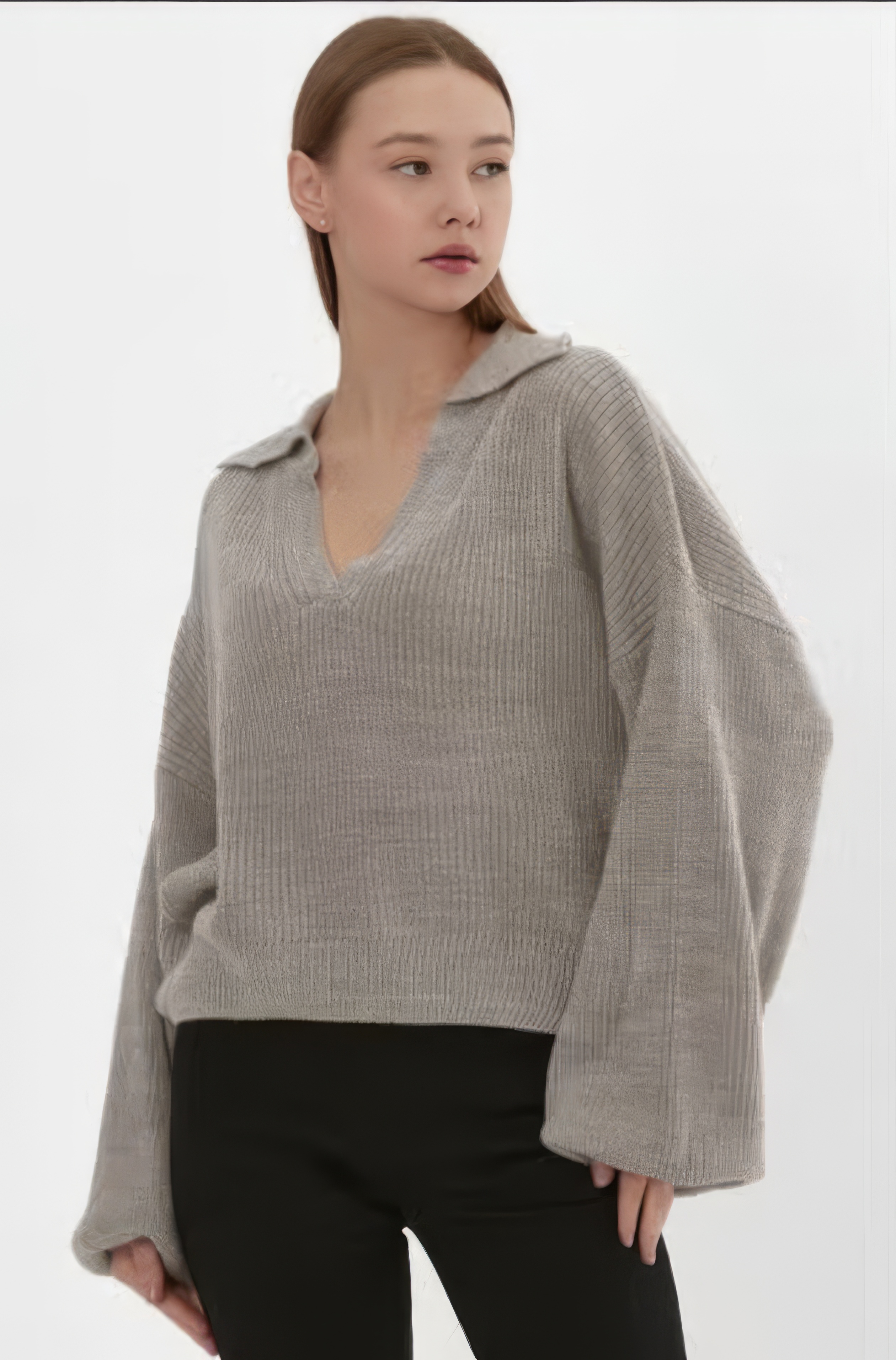 Personalized Women’s Soft Grey V-Neck Knit Sweater