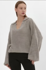 Personalized Women’s Soft Grey V-Neck Knit Sweater