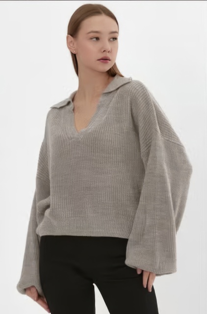 Personalized Women’s Soft Grey V-Neck Knit Sweater