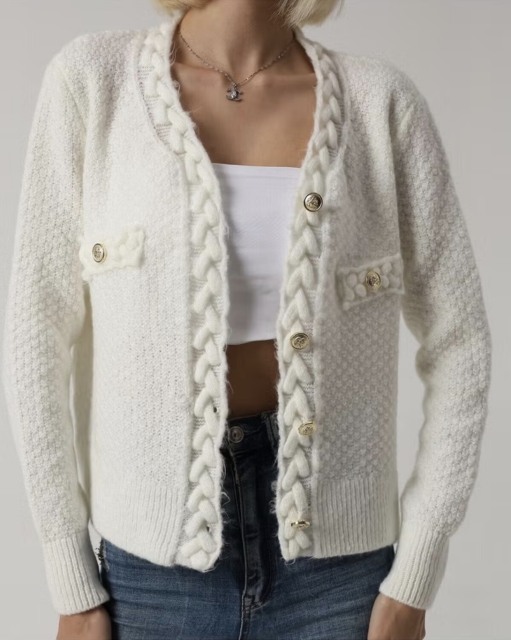 Personalized Women’s Cable Knit Cardigan with Braided Detail