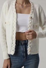 Personalized Women’s Cable Knit Cardigan with Braided Detail