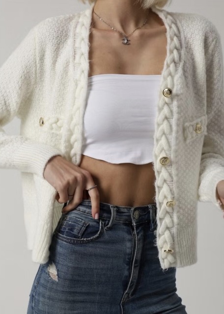 Personalized Women’s Cable Knit Cardigan with Braided Detail