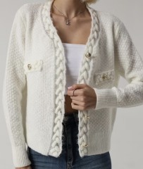 Personalized Women’s Cable Knit Cardigan with Braided Detail