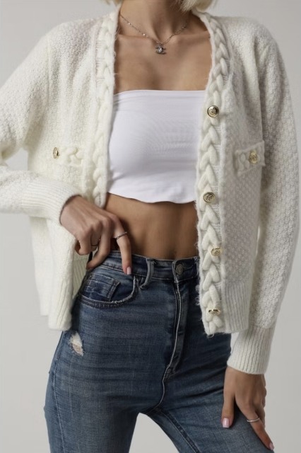 Personalized Women’s Cable Knit Cardigan with Braided Detail